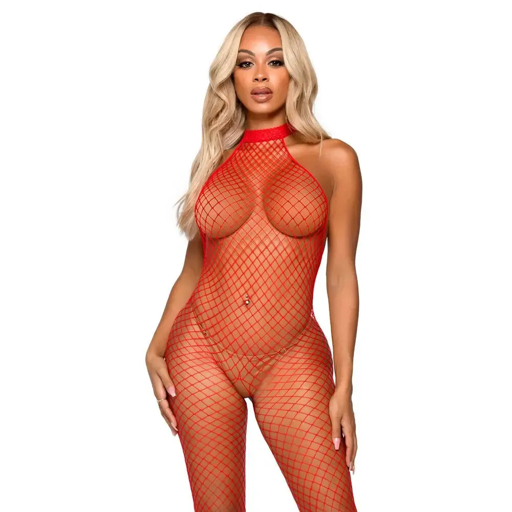 Leg Avenue Sexy Red Neck Bodystocking Uk 6 to 12