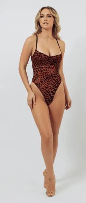 Leopard Flocked Underwire Bodysuit