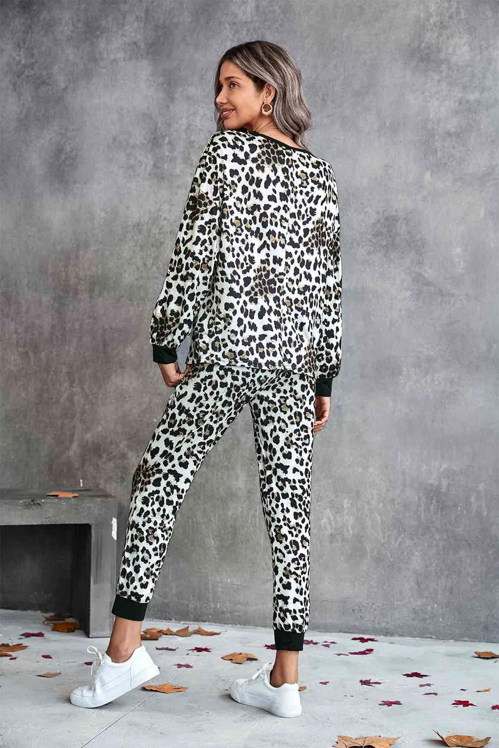 Leopard Print V-Neck Loungewear Set