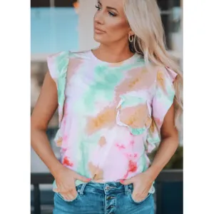 Leslie Ruffled Flutter Sleeve Tee