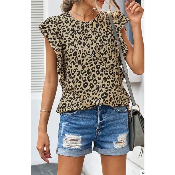 Leslie Ruffled Flutter Sleeve Tee