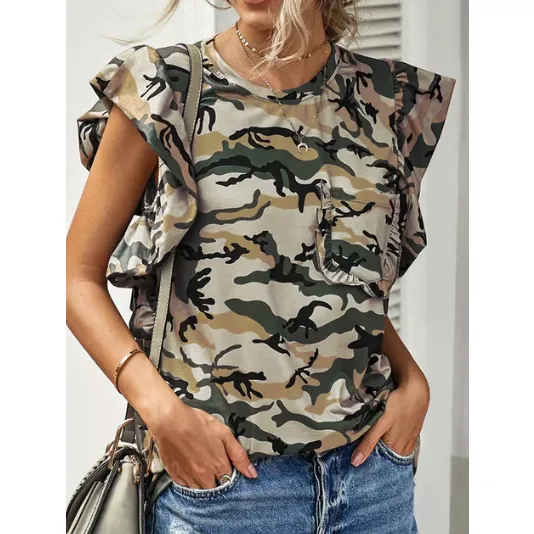 Leslie Ruffled Flutter Sleeve Tee