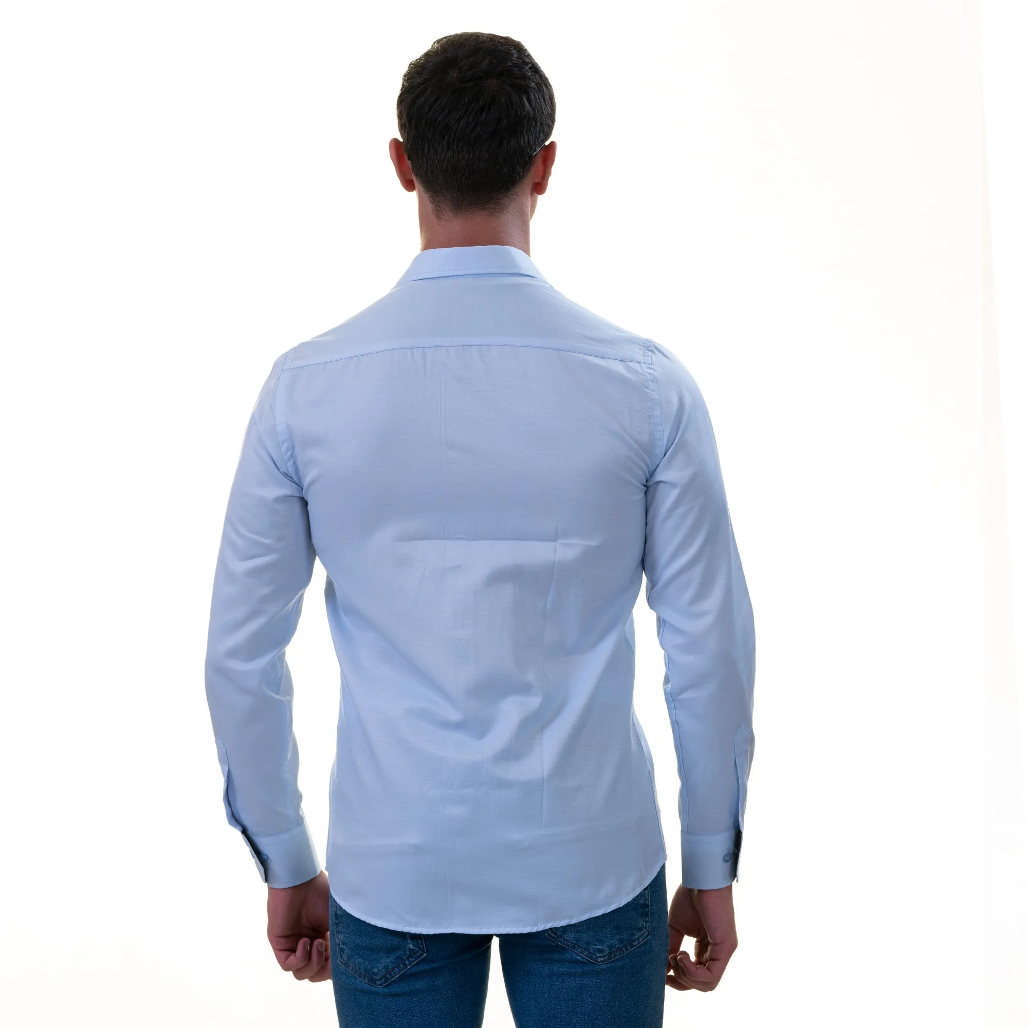 Light Blue with Printed inside Slim Fit Designer Dress Shirt - tailored Cotton Shirts for Work