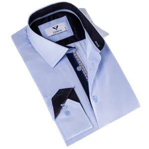 Light Blue with Printed inside Slim Fit Designer Dress Shirt - tailored Cotton Shirts for Work