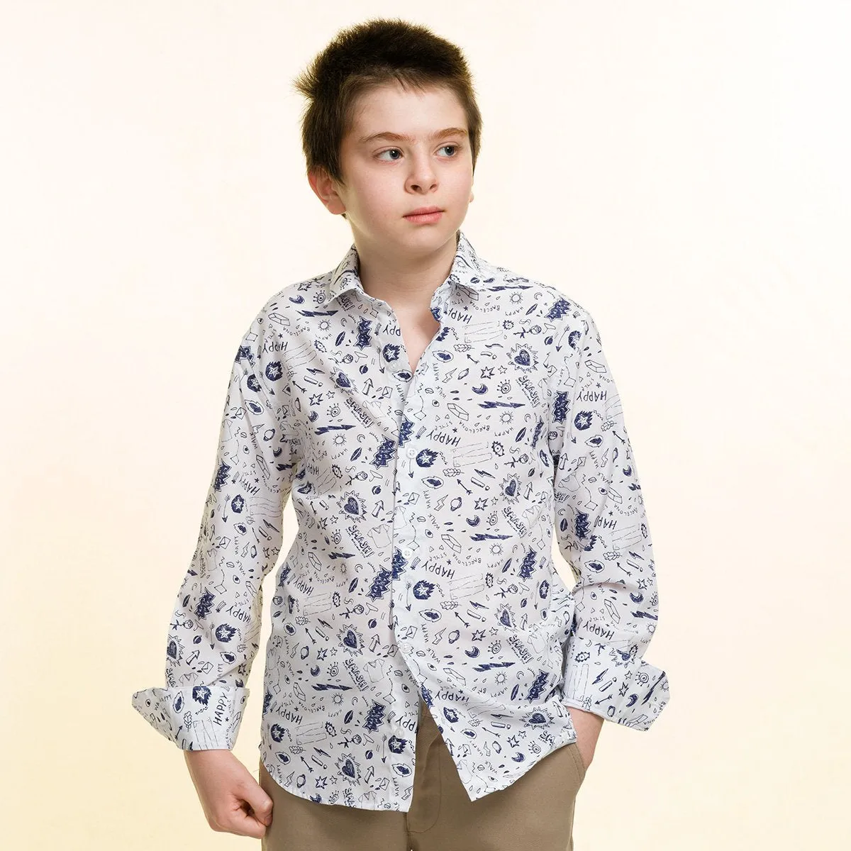 Light Grey Purple Texture Boys Floral Hawaiian Shirts - Tropical Long Sleeve Shirts for Casual Look
