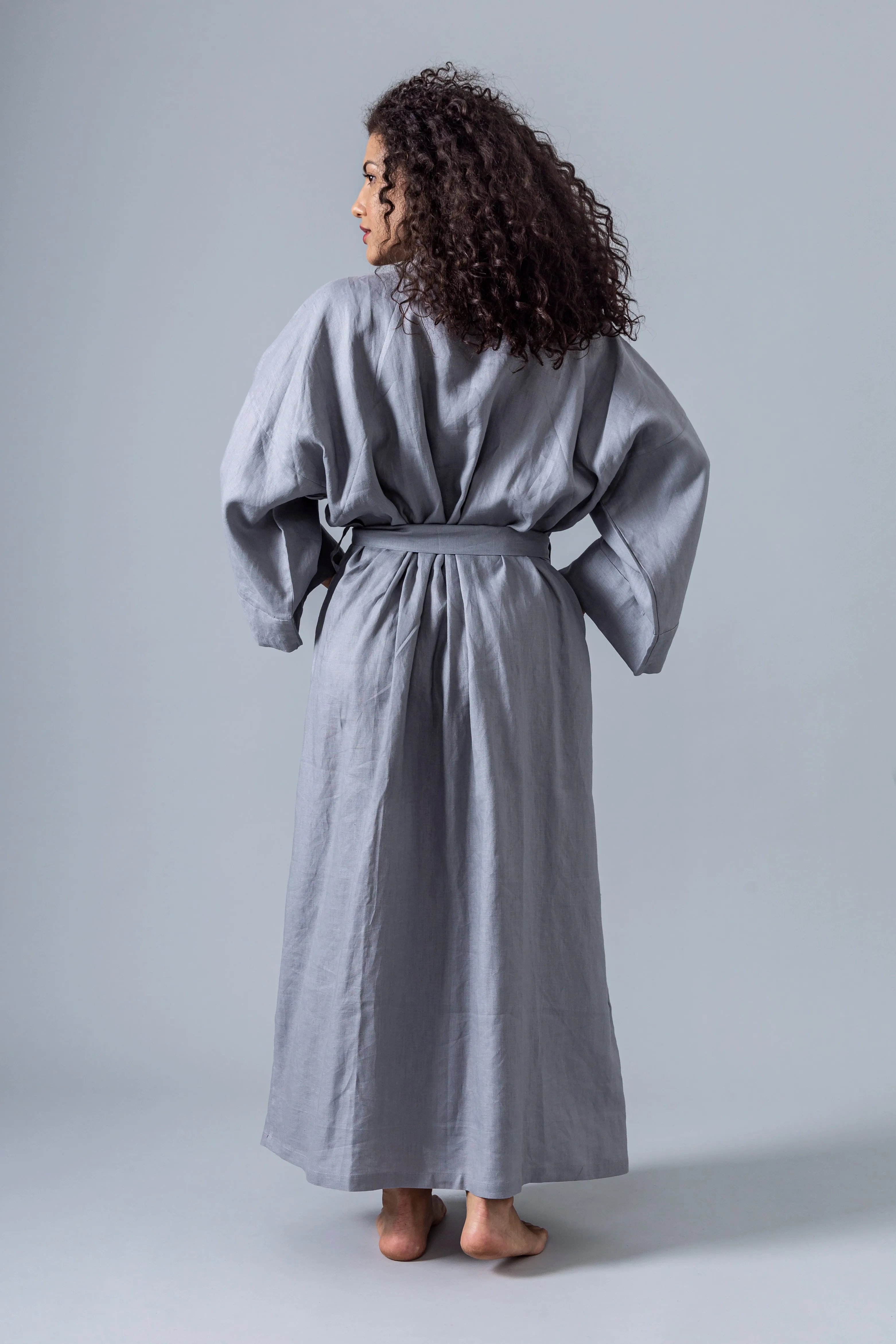 Linen Kimono Robe - Grey