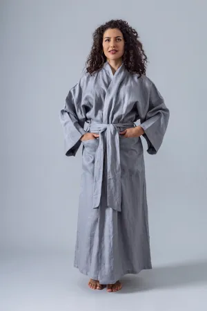 Linen Kimono Robe - Grey