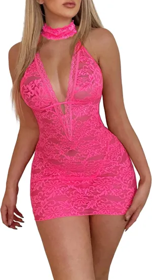 Lingerie Lace Teddy Dress Rose Red