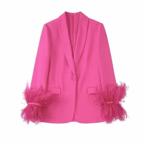 Liora - Pink Blazer with Feathers