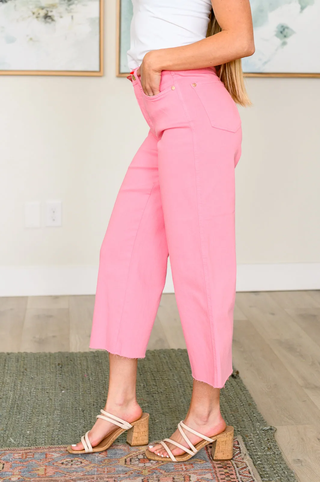 Lisa High Rise Control Top Wide Leg Crop Jeans by Judy Blue - Pink