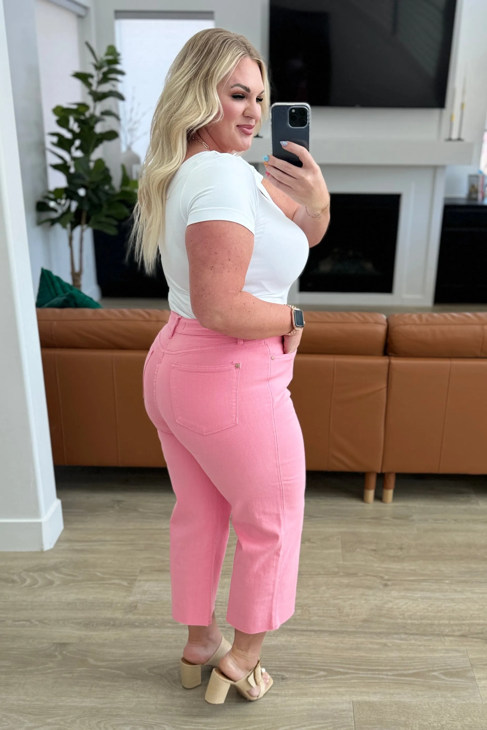 Lisa High Rise Control Top Wide Leg Crop Jeans by Judy Blue - Pink