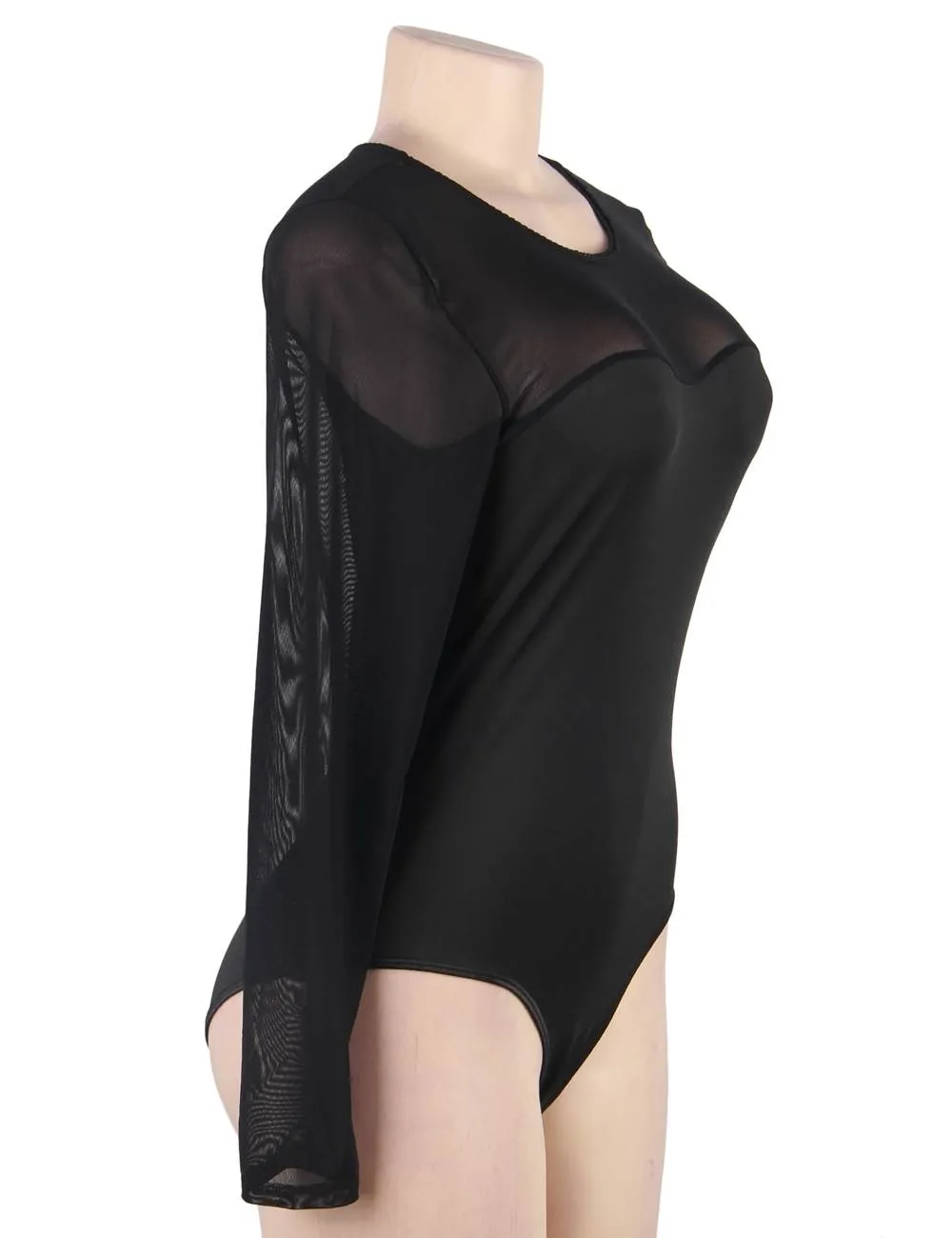 Long Sleeve Black Openable Crotch Mesh Bodysuit Egypt