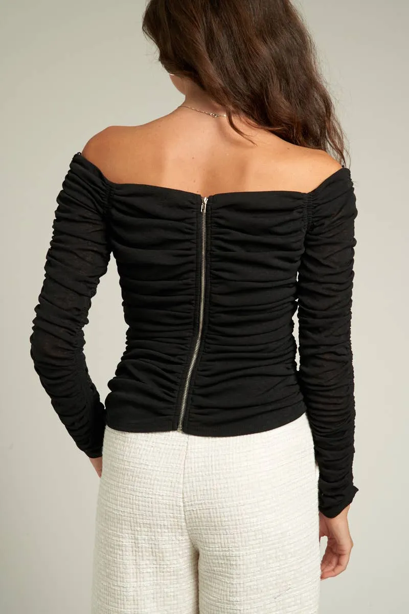 Long Sleeve Off Shoulder Ruched Top