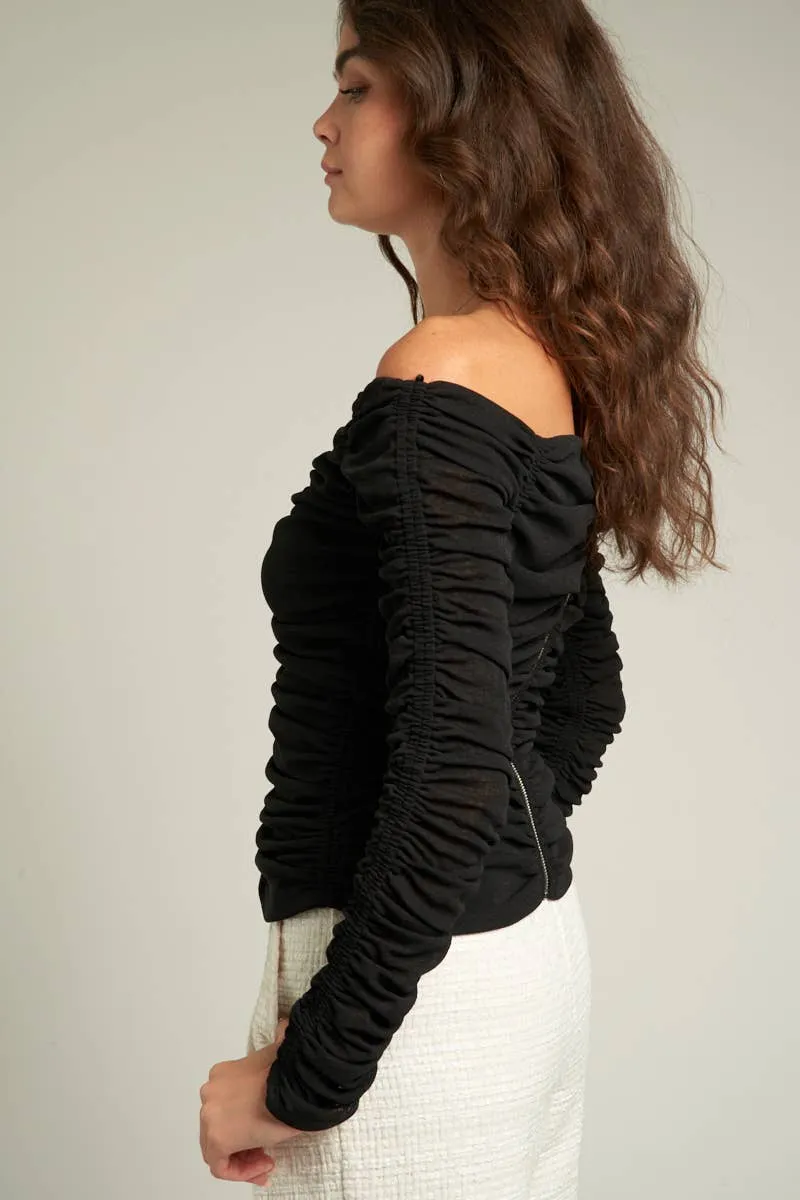 Long Sleeve Off Shoulder Ruched Top