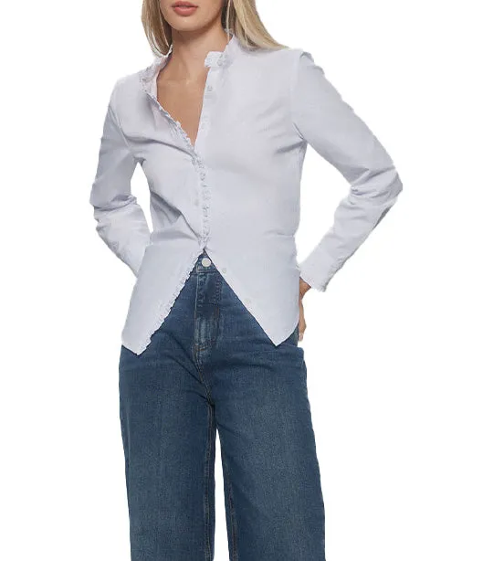 Long Sleeve Ruffled Shirt White