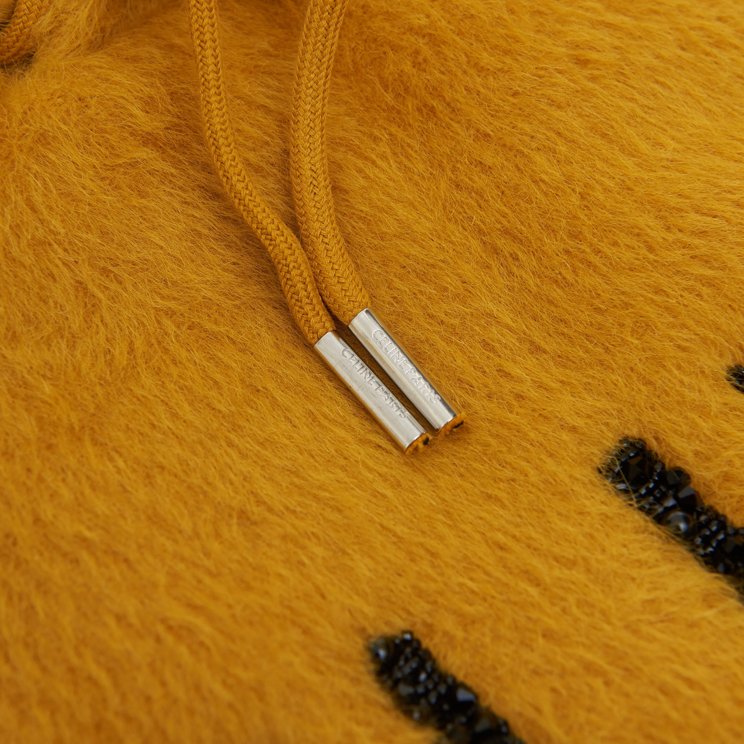 Loose Fit Hoodie In Fuzzy Yellow Wool With Sequined Celine Embroidery