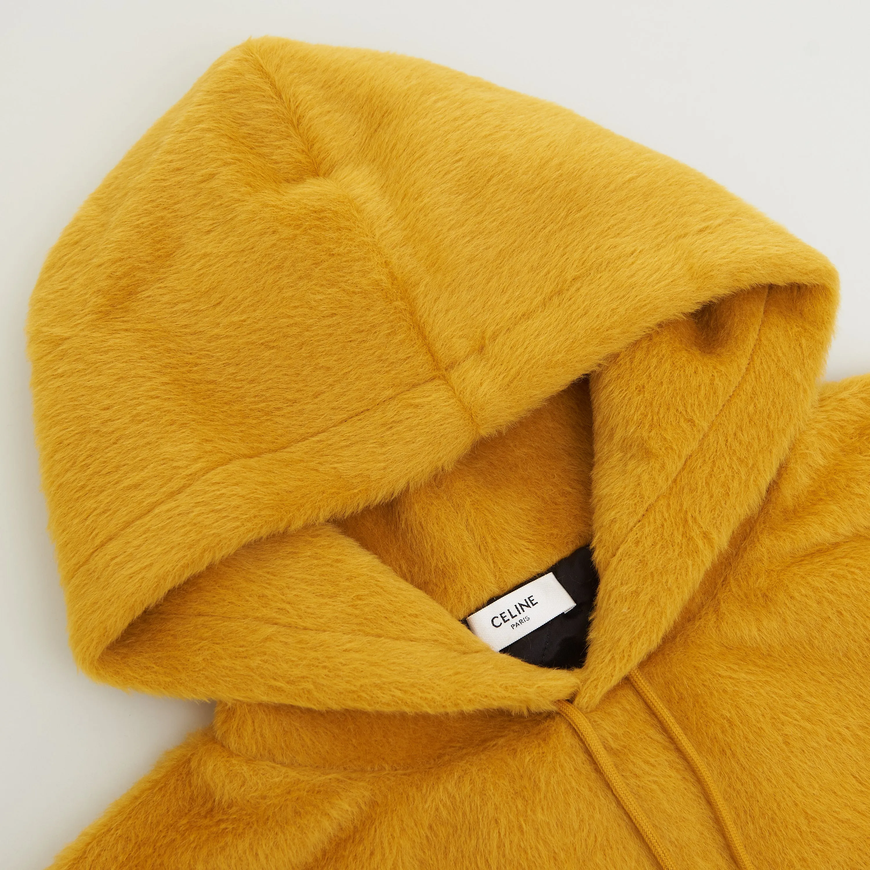 Loose Fit Hoodie In Fuzzy Yellow Wool With Sequined Celine Embroidery