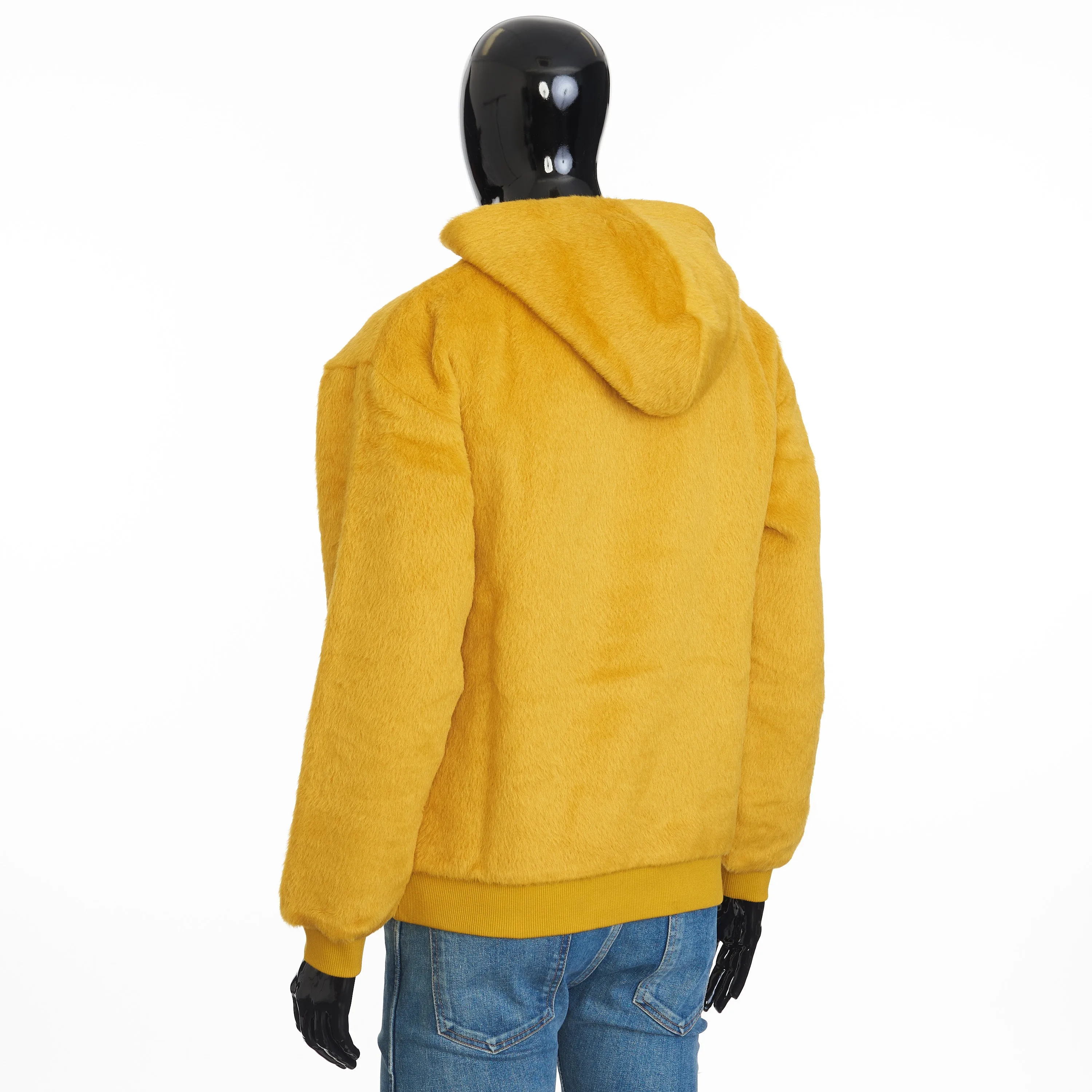 Loose Fit Hoodie In Fuzzy Yellow Wool With Sequined Celine Embroidery