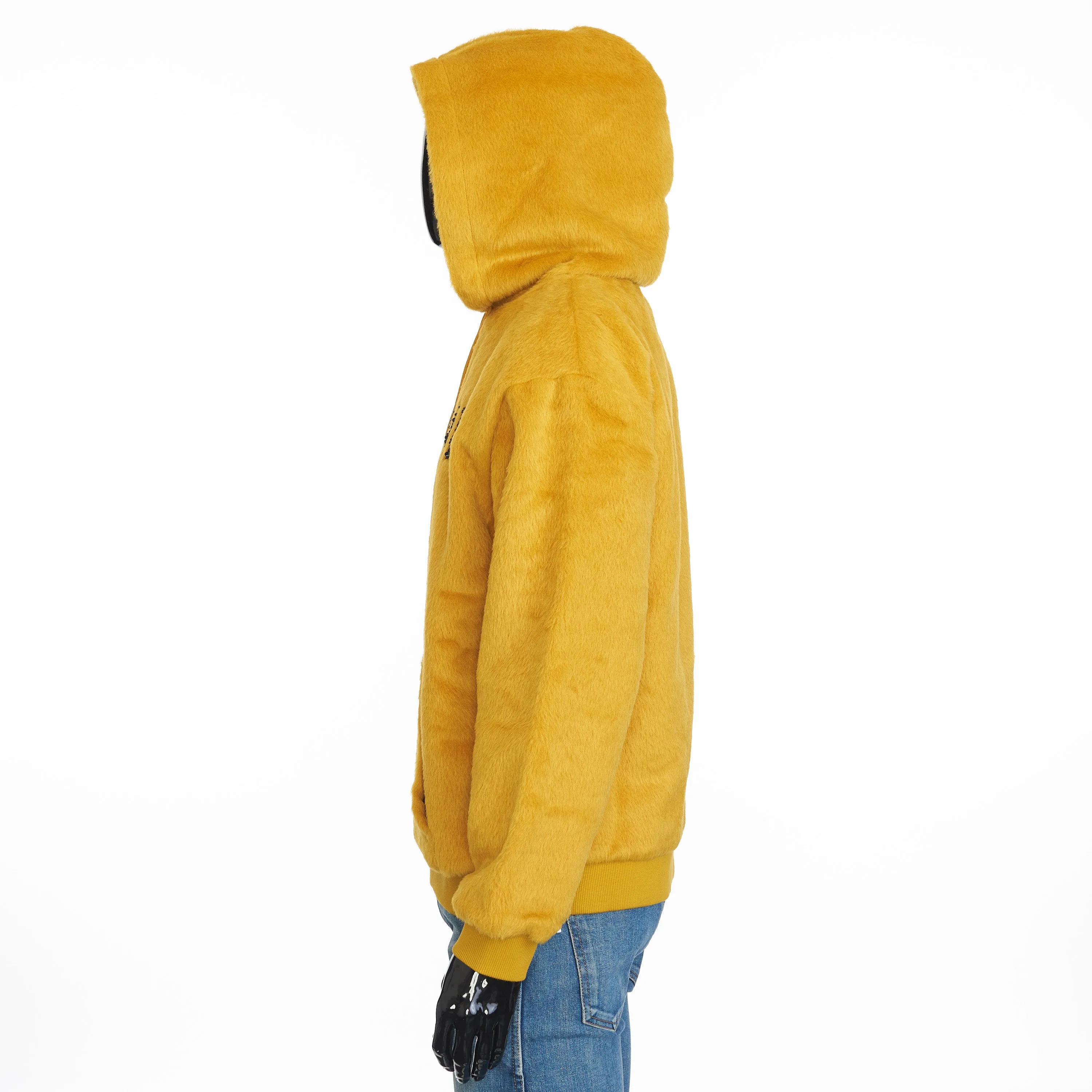 Loose Fit Hoodie In Fuzzy Yellow Wool With Sequined Celine Embroidery