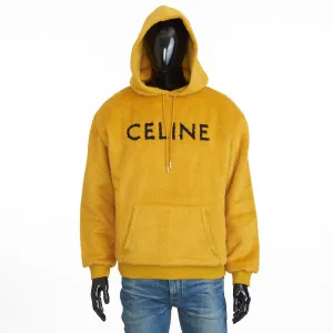 Loose Fit Hoodie In Fuzzy Yellow Wool With Sequined Celine Embroidery