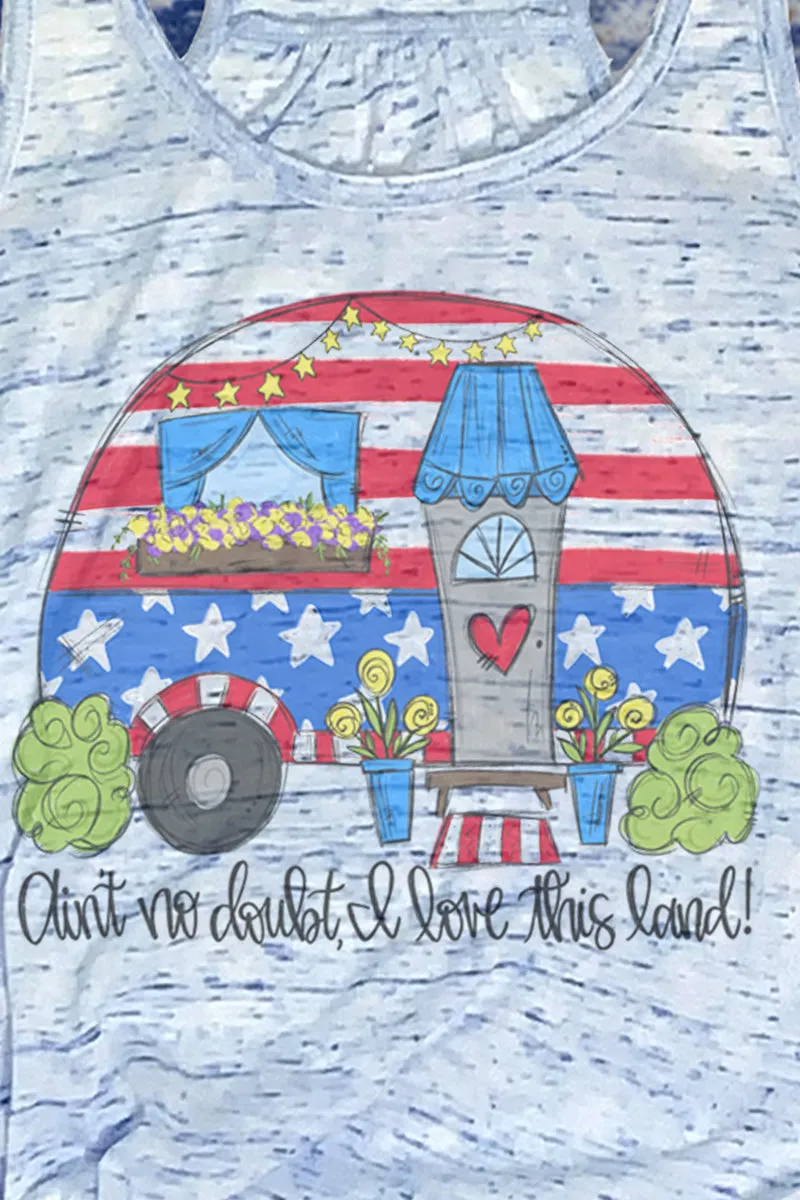 Love This Land Patriotic Camper Flowy Racerback Tank