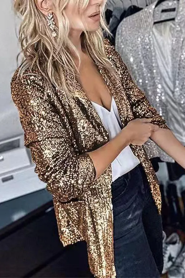 Lucie - Long-sleeved modern blazer with sequins for women