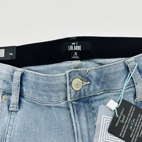 Lularoe Seamed Jeans High Rise Straight Leg Stretch Light Wash Womens Sz 36 NWT