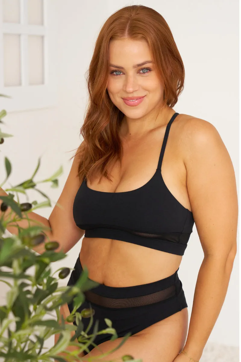 Lunalae Maeve Mesh Cut Out High Waist Bottoms - Black