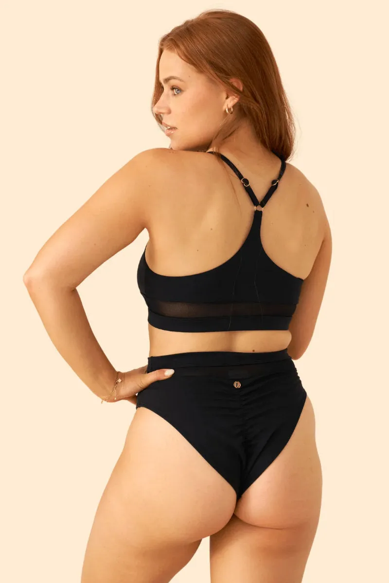 Lunalae Maeve Mesh Cut Out High Waist Bottoms - Black