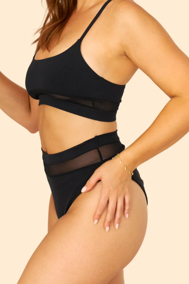 Lunalae Maeve Mesh Cut Out High Waist Bottoms - Black