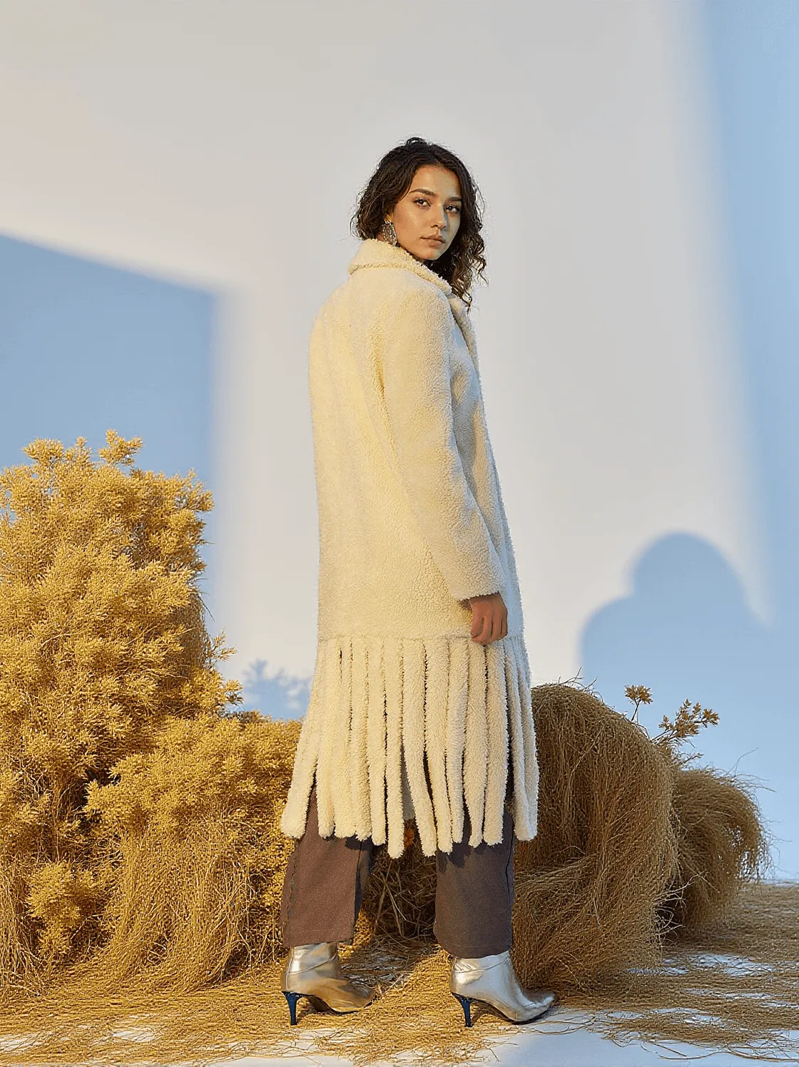 Lunet Faux Fur Fringe Lapel Coat