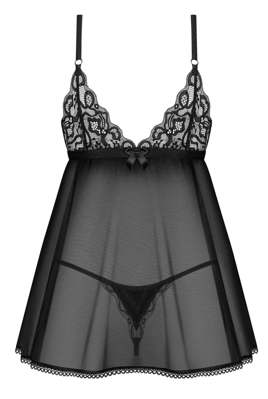 Luxe Sheer Black Open Front Babydoll Set