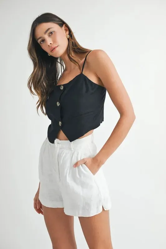MABLE Linen Mix Button Down Tank Top