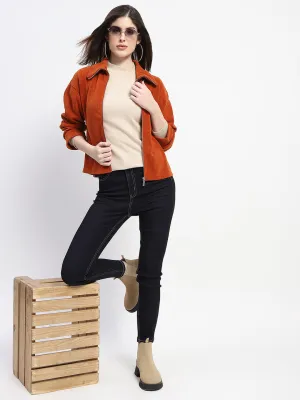 Madame Cotton Textured Rust Red Zipped Shacket