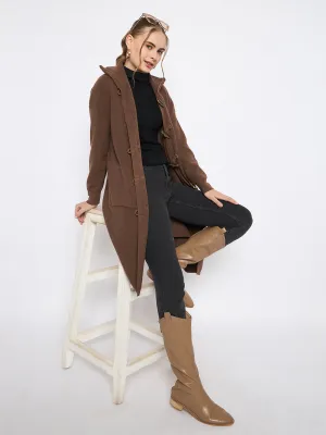 Madame Mock Neck Duffle Solid Brown Shrug