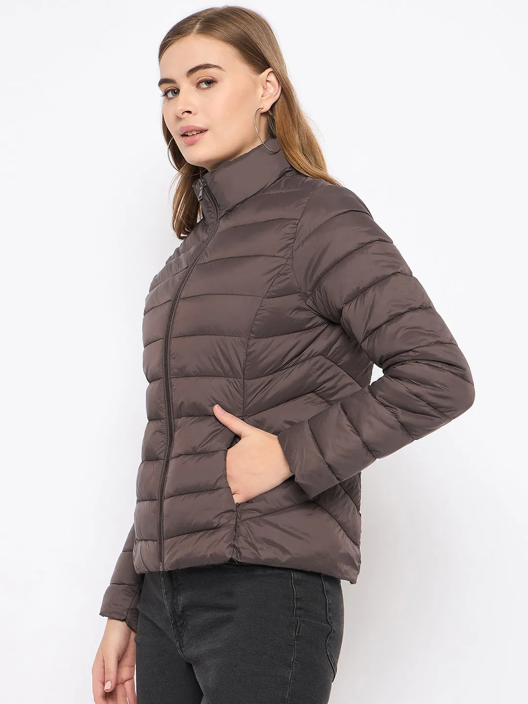 Madame Nylon Coffee Brown Quilted Jacket