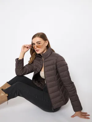 Madame Nylon Coffee Brown Quilted Jacket