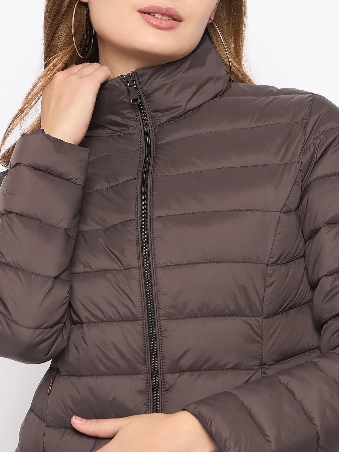 Madame Nylon Coffee Brown Quilted Jacket
