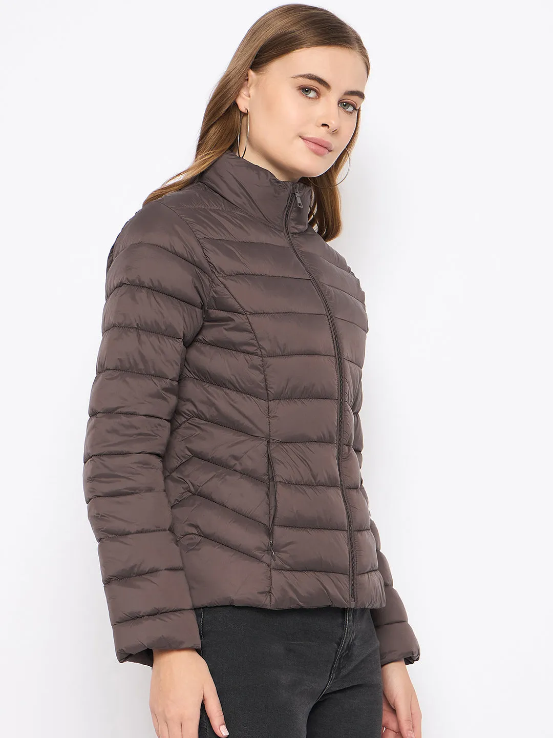 Madame Nylon Coffee Brown Quilted Jacket