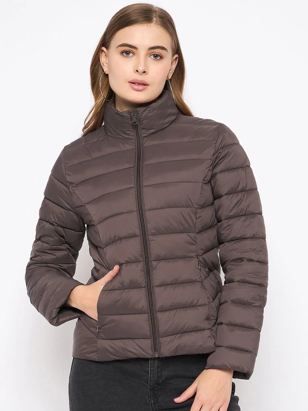 Madame Nylon Coffee Brown Quilted Jacket