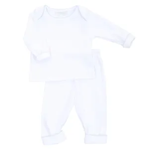 Magnolia Baby Two Piece Loungewear - White w/ Blue Trim