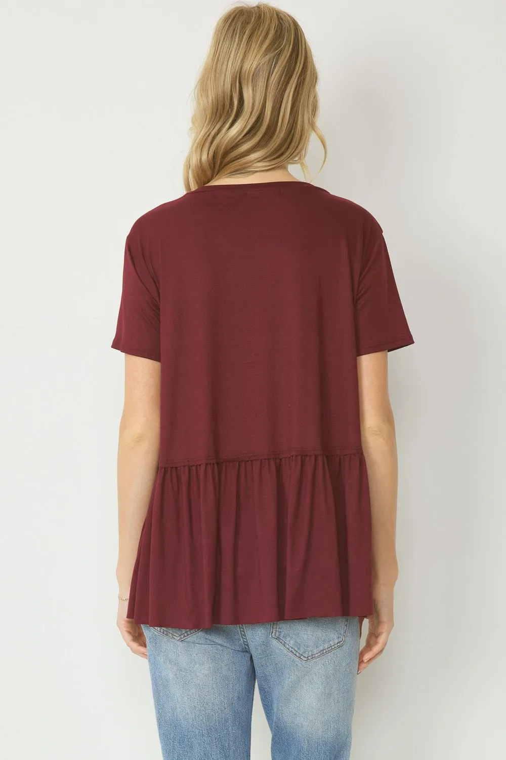 Marley Ruffled Bottom Top || Maroon