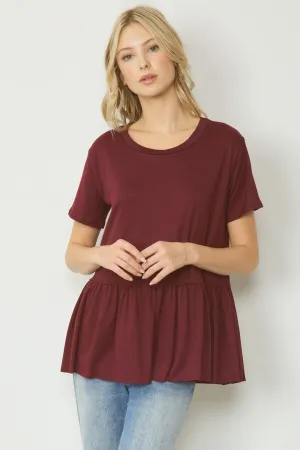Marley Ruffled Bottom Top || Maroon