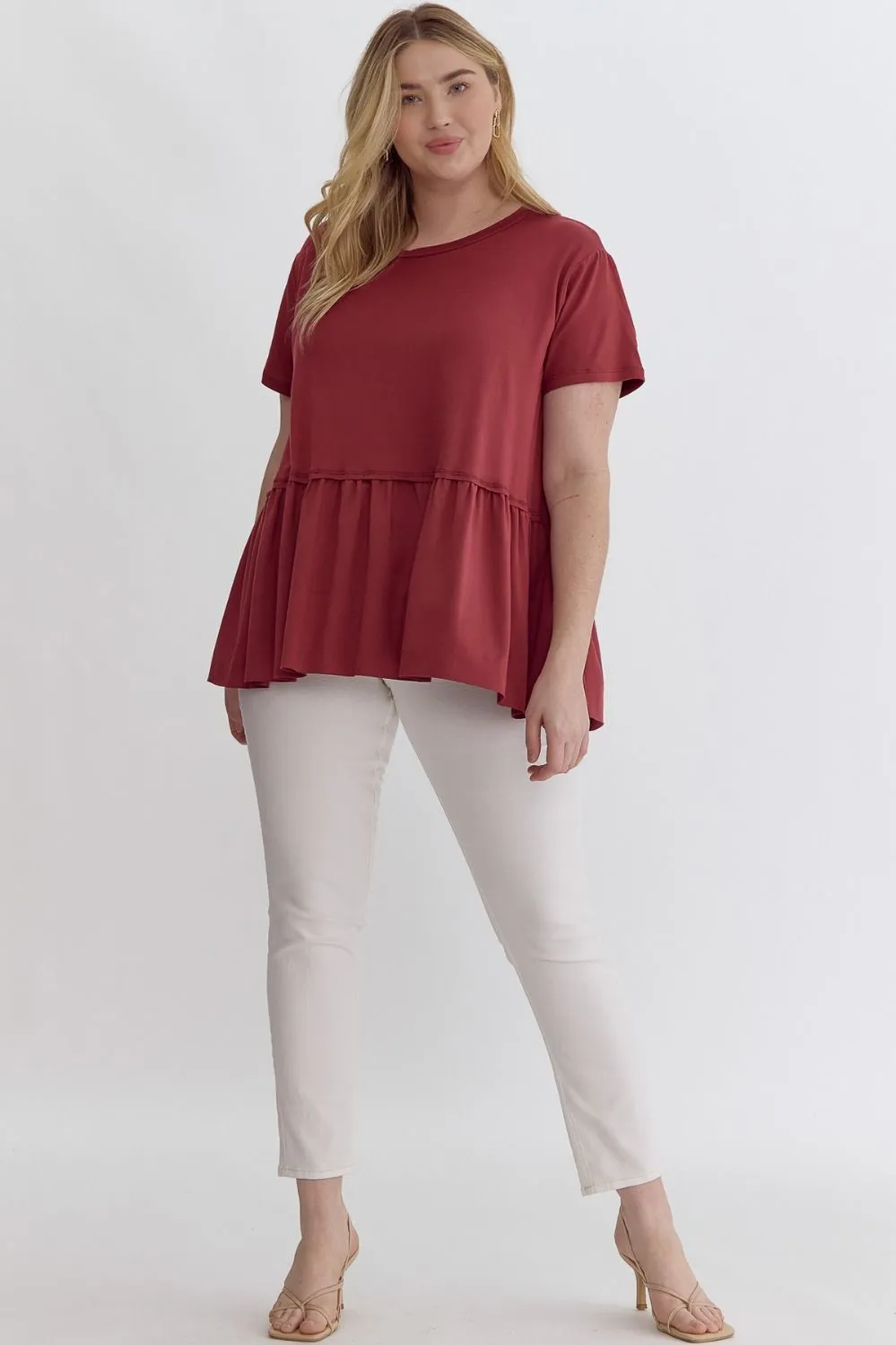 Marley Ruffled Bottom Top || Marsala