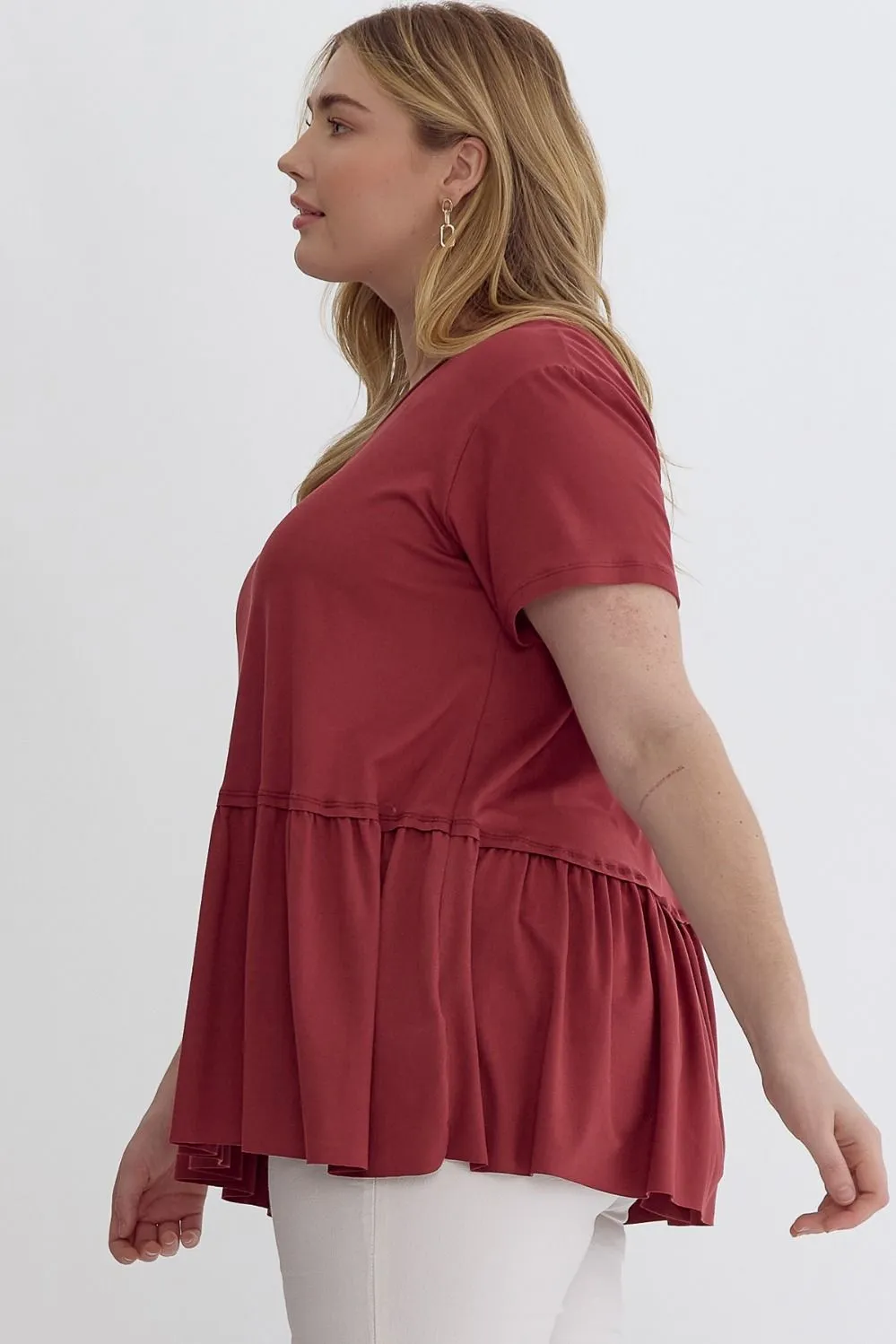 Marley Ruffled Bottom Top || Marsala