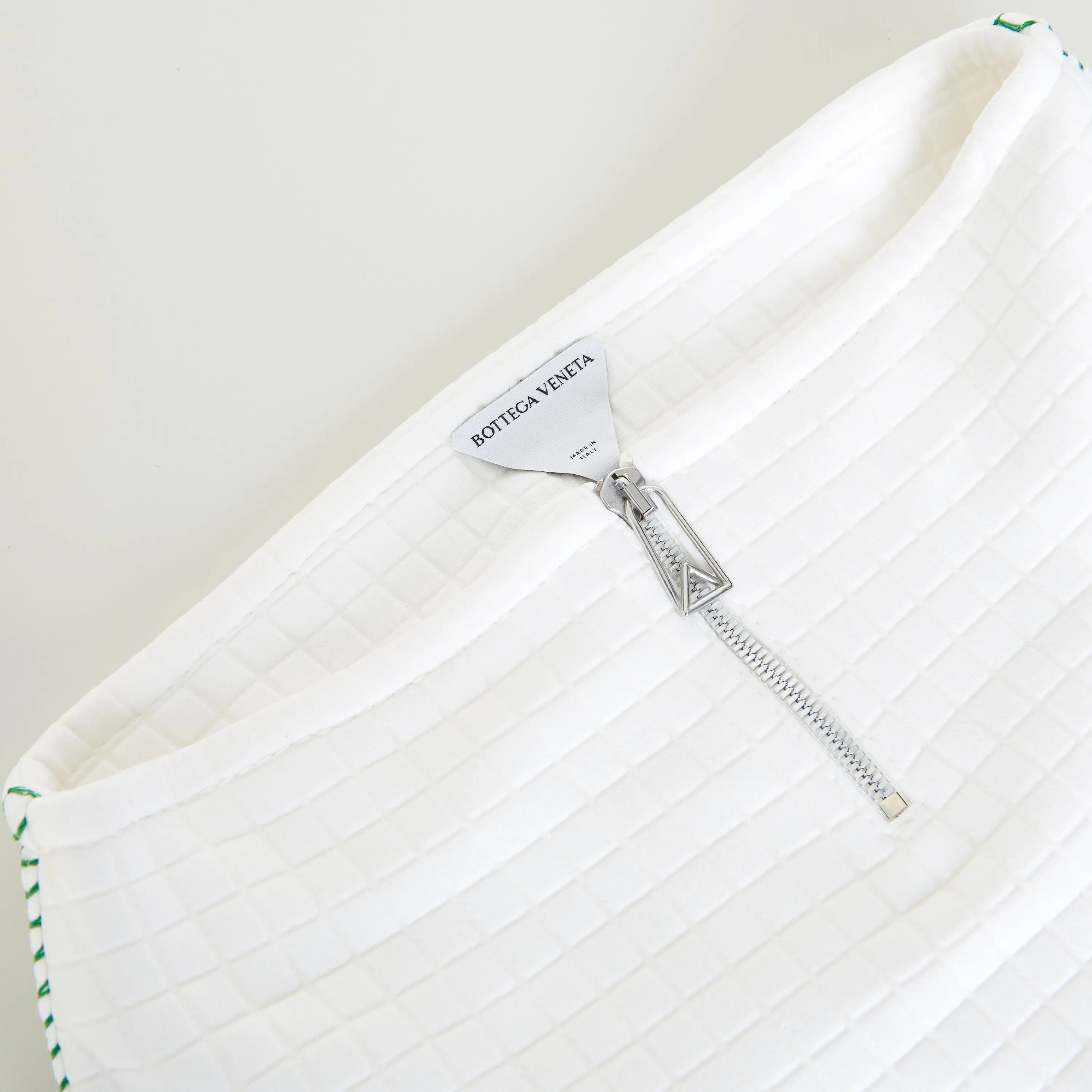 Matelassé Jersey Skirt in White Tech Cotton & Green Stitch Detailing
