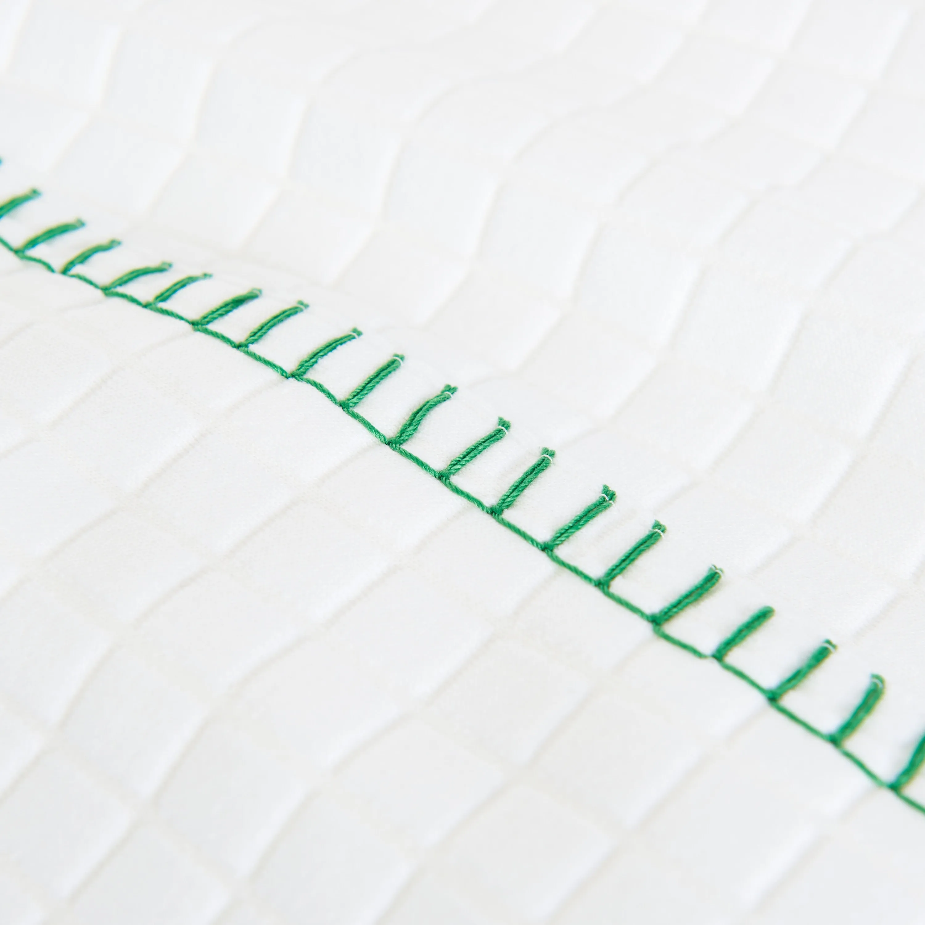 Matelassé Jersey Skirt in White Tech Cotton & Green Stitch Detailing