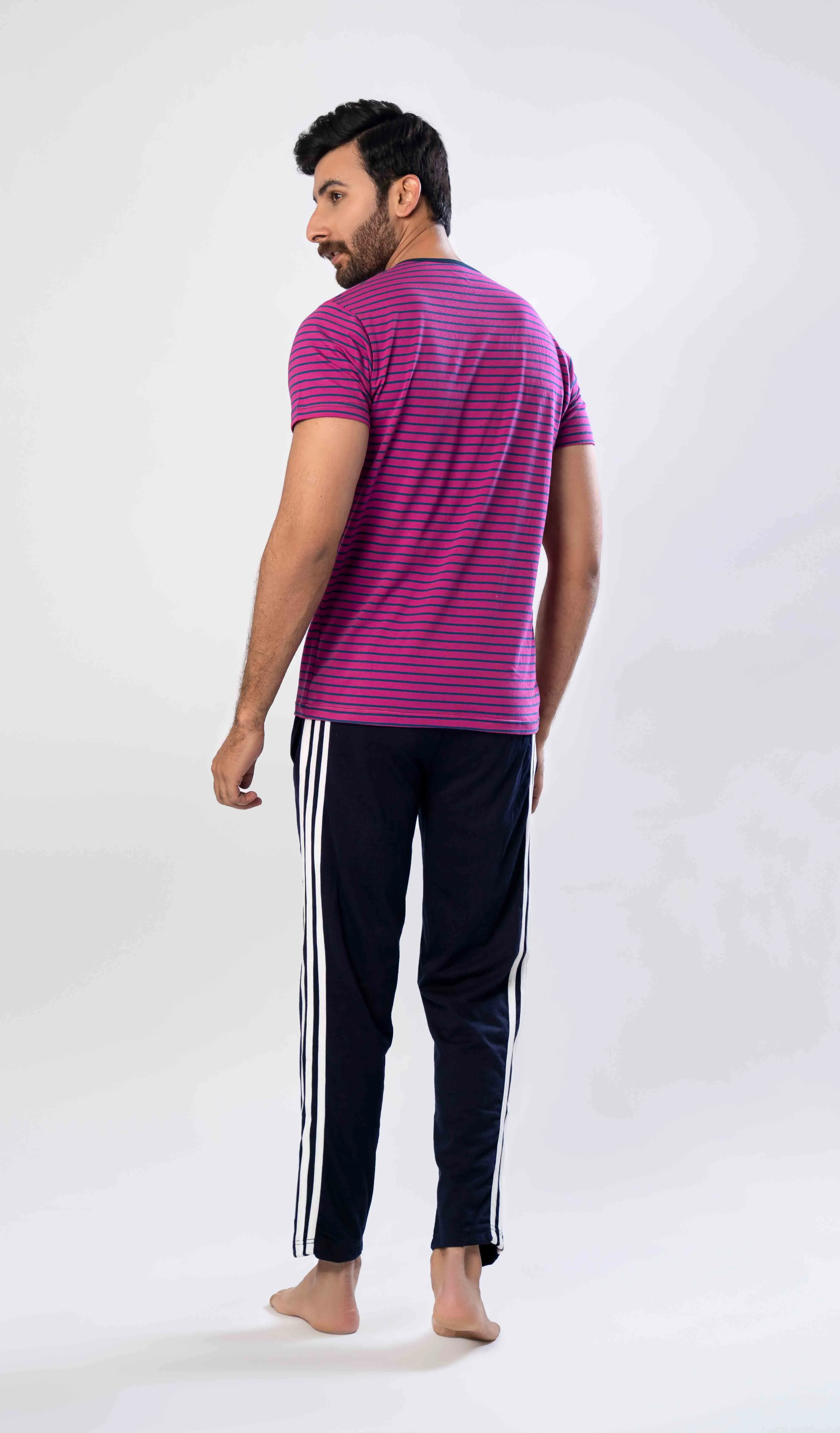 Men's Night Suit (Short Sleeves) BEATROOT Stripe