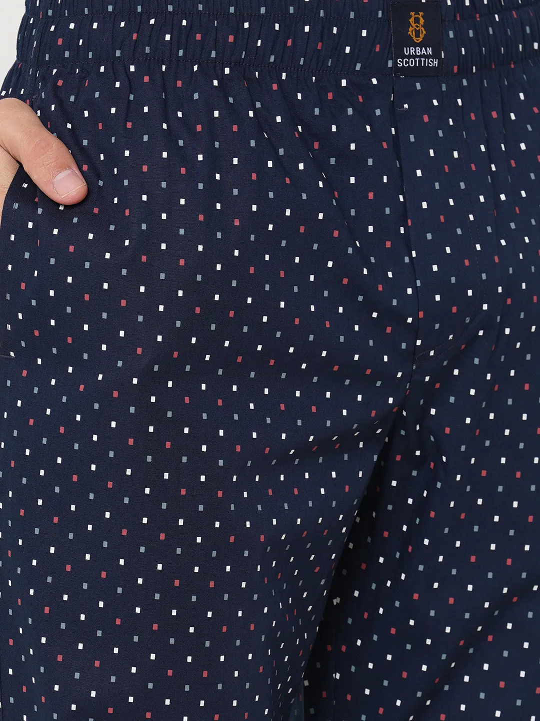Men's Polka Print, Blue, Cotton, Regular Fit, Elasticated, Waistband, Pyjama  With Side Pockets