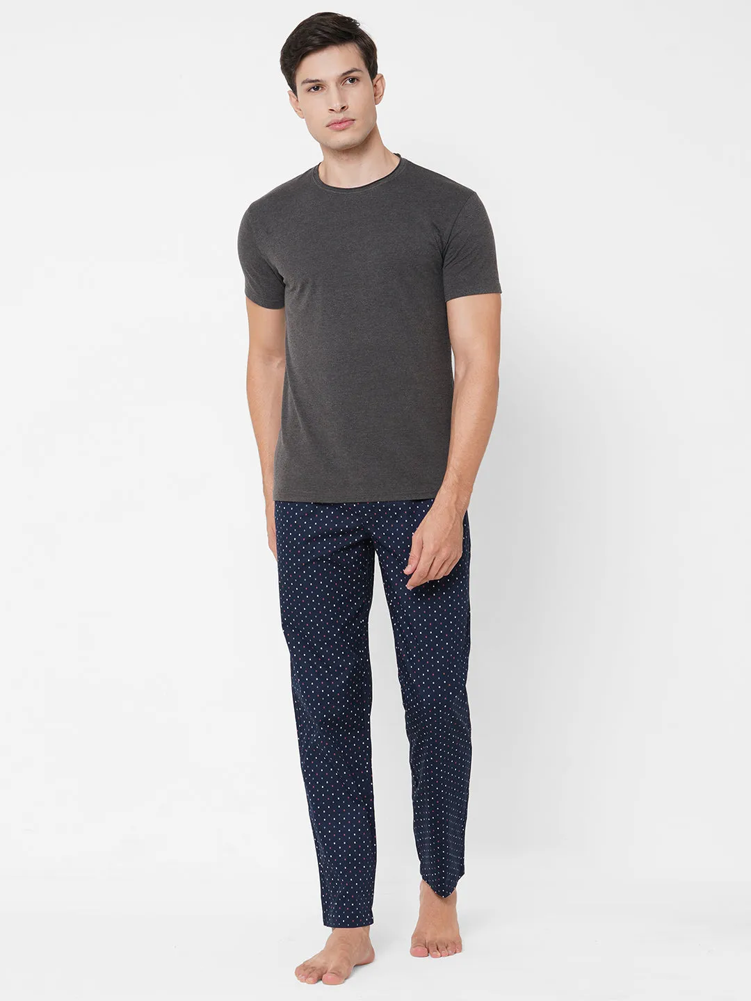 Men's Polka Print, Blue, Cotton, Regular Fit, Elasticated, Waistband, Pyjama  With Side Pockets